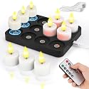 yunsheng Rechargeable Tea Lights Charging Base and Remote Timer, 12Pcs Battery Operated Tea Light, LED Flameless Votive Candles for Home Wedding Party
