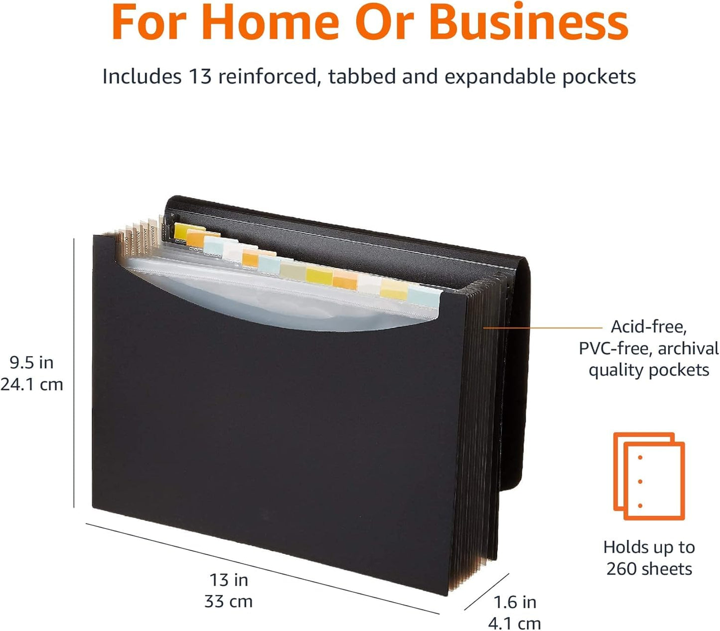 Amazon Basics Expanding Organizer File Folder, Letter Size - Black, 12-Pack