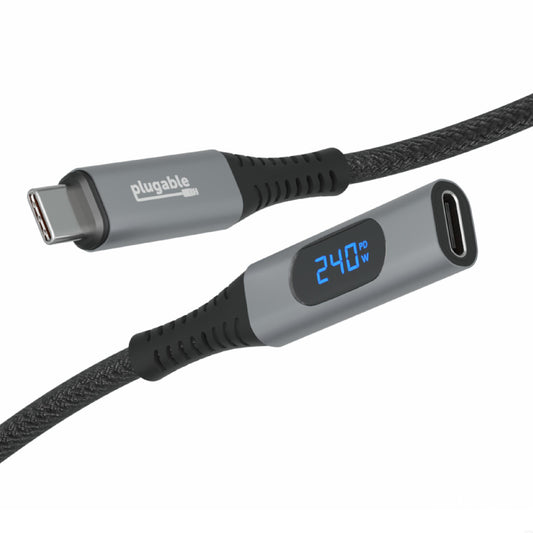 Plugable USB C Extension Cable 3.3 Ft, Digital Power Meter Tester for Monitoring USB-C Connections, Supports Fast Charging up to 240W, 4K 60Hz