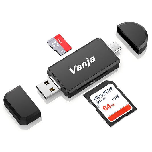 Vanja SD Card Reader, High-Speed USB Type A & Type C to Micro SD Card Adapter for SD, SDHC, SDXC, Micro SDXC | Compatible with iPhone 17/16/15