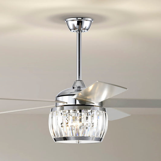 WAREHOUSE OF TIFFANY'S AY18Y18CR Nadire 52 in. 3-Light Indoor Chrome Finish Ceiling Fan with Light Kit and Remote