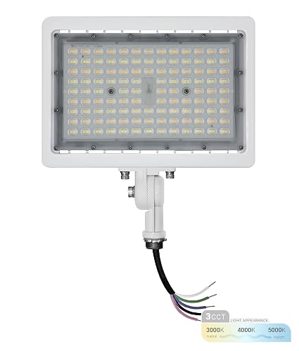 NUWATT 90W LED Flood Light, 3CCT 3000K/4000K/5000K Selectable, IP65 Waterproof Lighting, Adjustable Knuckle Mount, 12600LM, 0-10V Dimmable, 120-277V