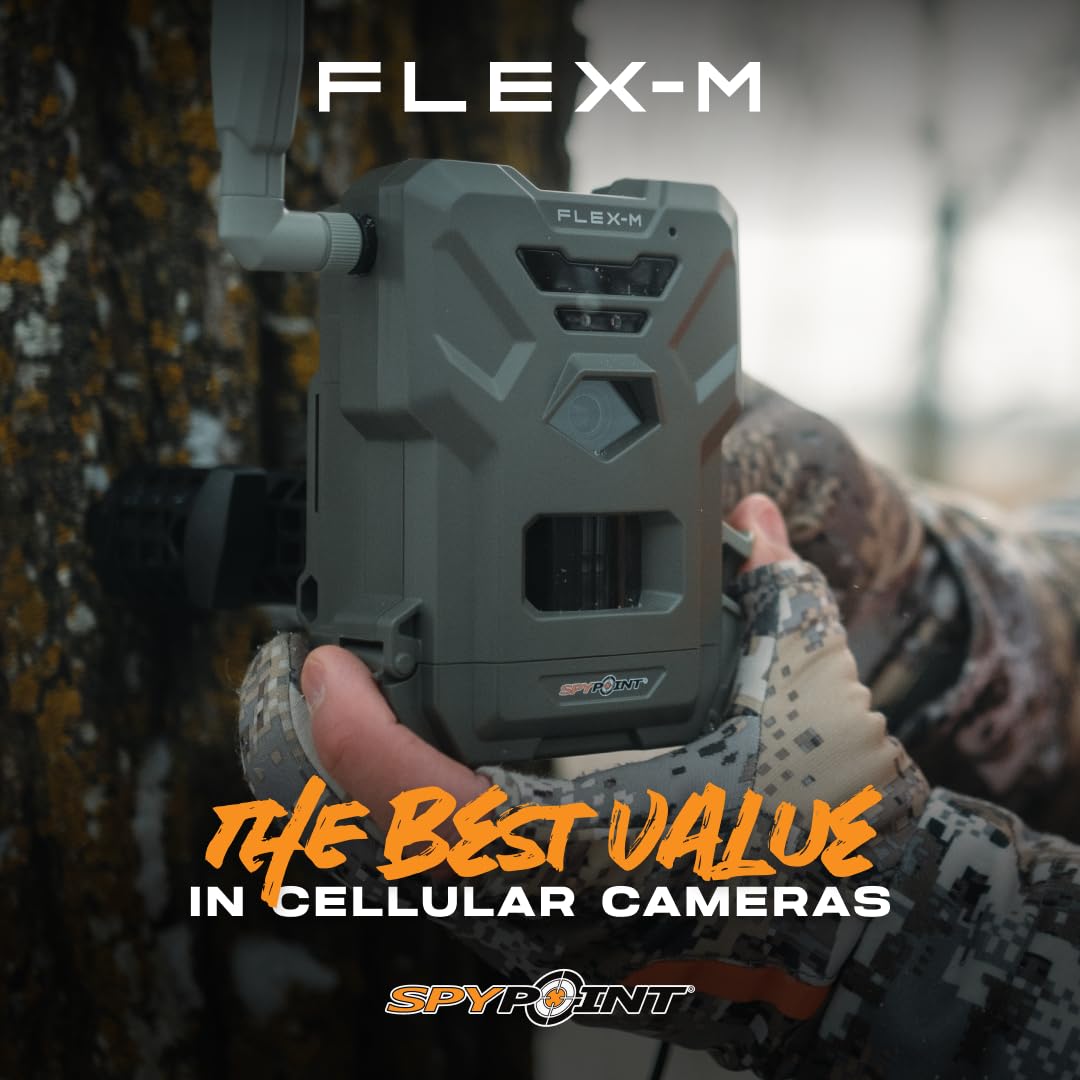 SPYPOINT Flex-M Solar Bundle - Cellular Trail Camera with Solar Panel, Best in Hunting Accessories, No WiFi Needed, GPS, Night Vision, Motion