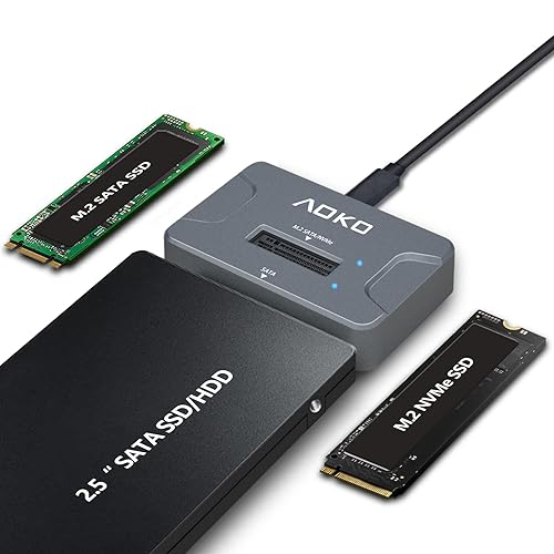 AOKO NVMe to USB 3.2(10Gbps) SSD Reader Docking Station - Portable M.2 SSD to USB Adapter External NVMe SSD Enclosure for M.2 PCIe NVMe and M.2 SATA