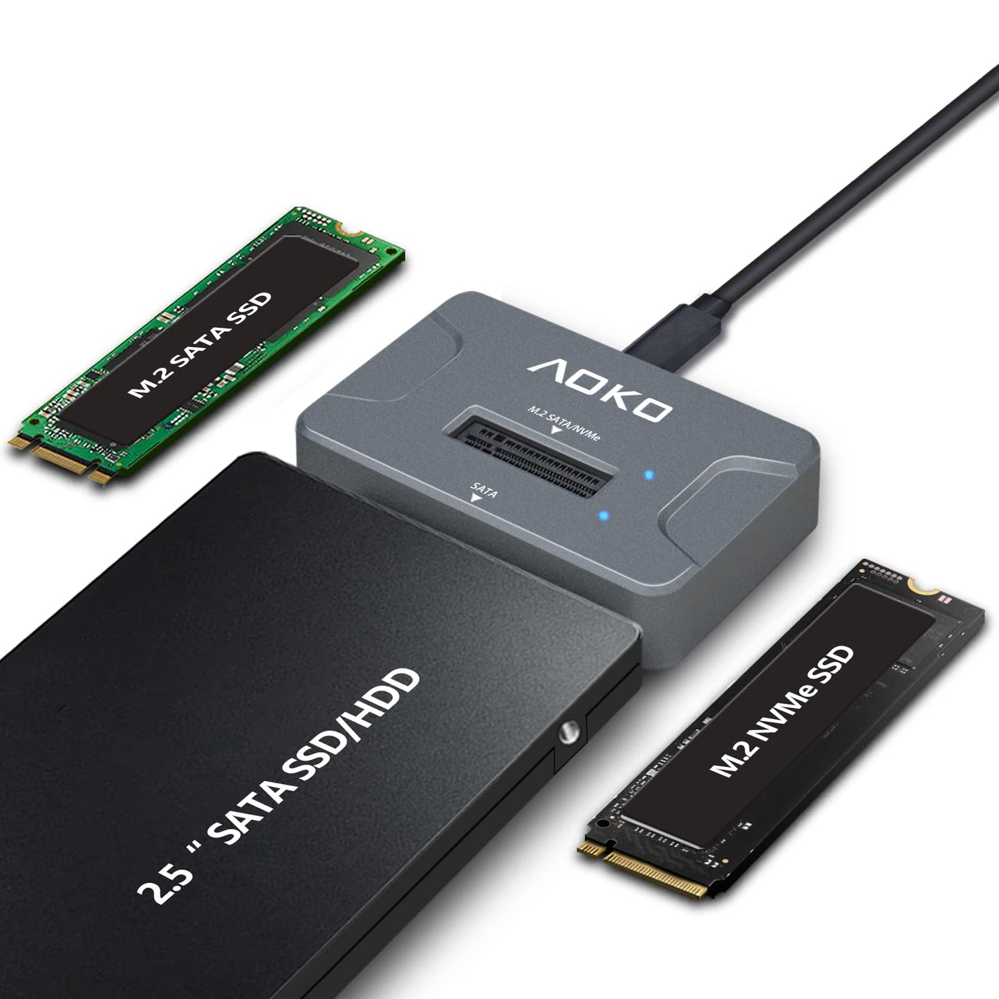 AOKO NVMe to USB 3.2(10Gbps) SSD Reader Docking Station - Portable M.2 SSD to USB Adapter External NVMe SSD Enclosure for M.2 PCIe NVMe and M.2 SATA