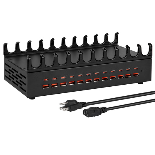 USB Charging Station 300W 24 Ports, Smart Power Distribution and Safety Protection PD/QC Charging Technology Multi Port Fast Charger with 12 USB-C