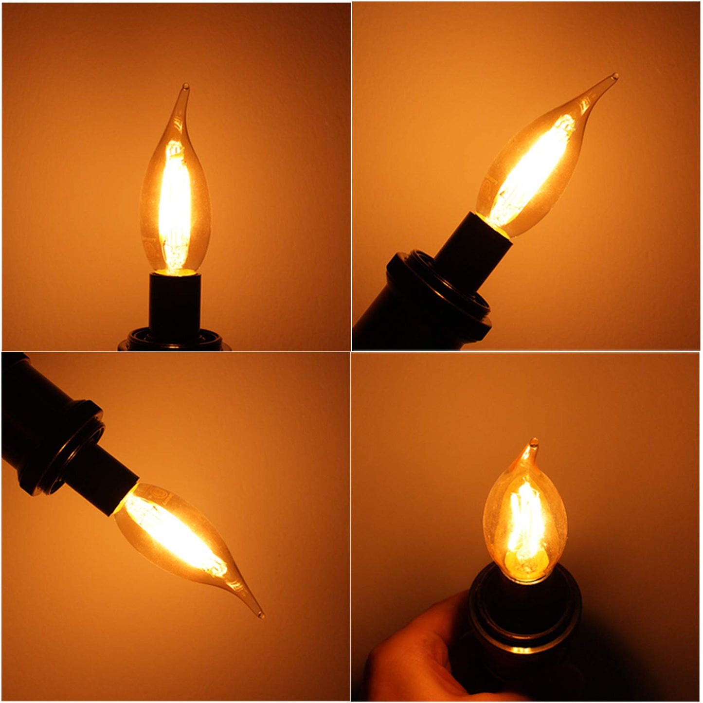LiteHistory CA10 E12 Candelabra Bulb 40 watt,Amber Light Bulbs,2200K,6Pack
