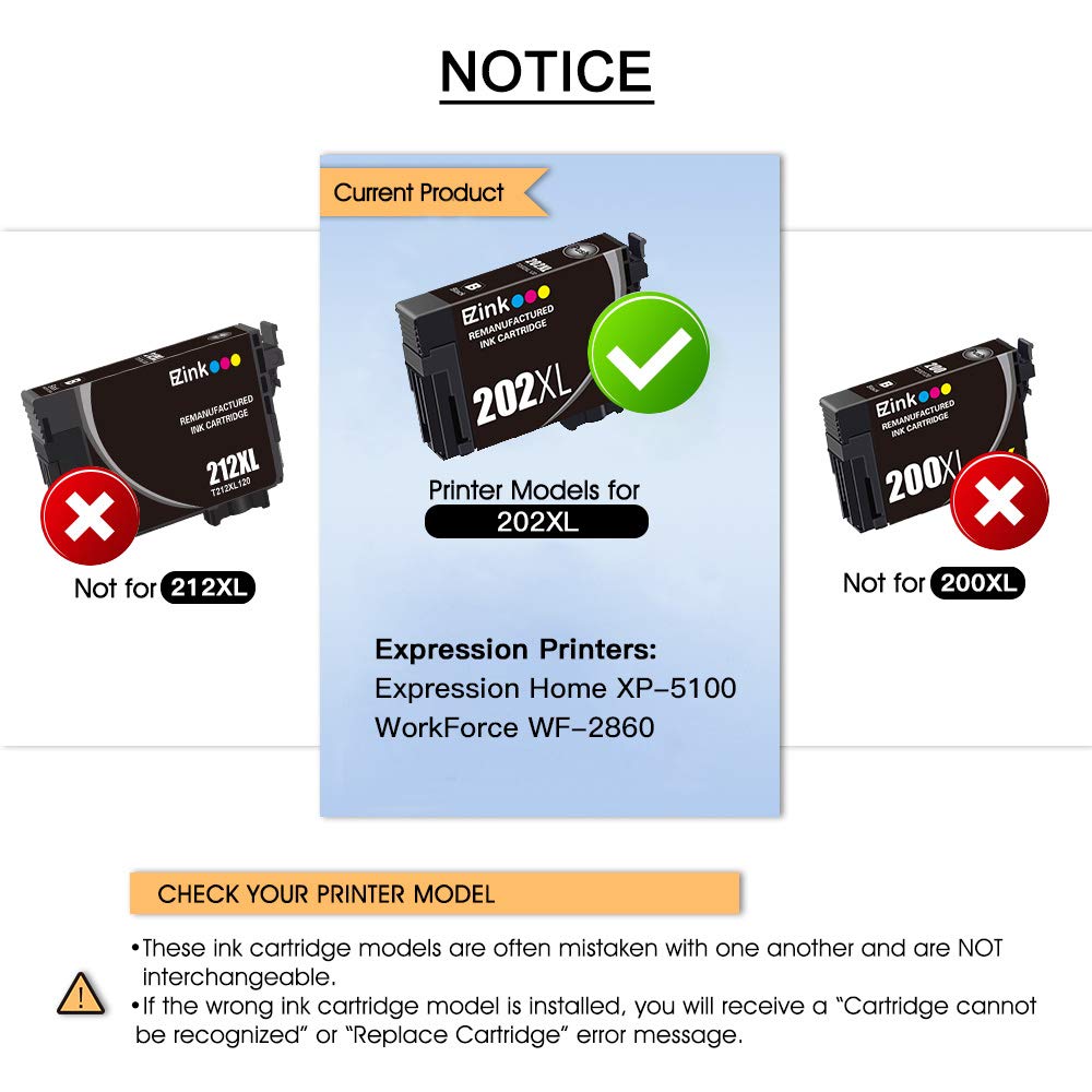 E-Z Ink (TM) Remanufactured Ink Cartridge Replacement for Epson 202 XL 202XL T202XL T202 to use with WF-2860 XP-5100 All-in-One Printer (1 Black, 1