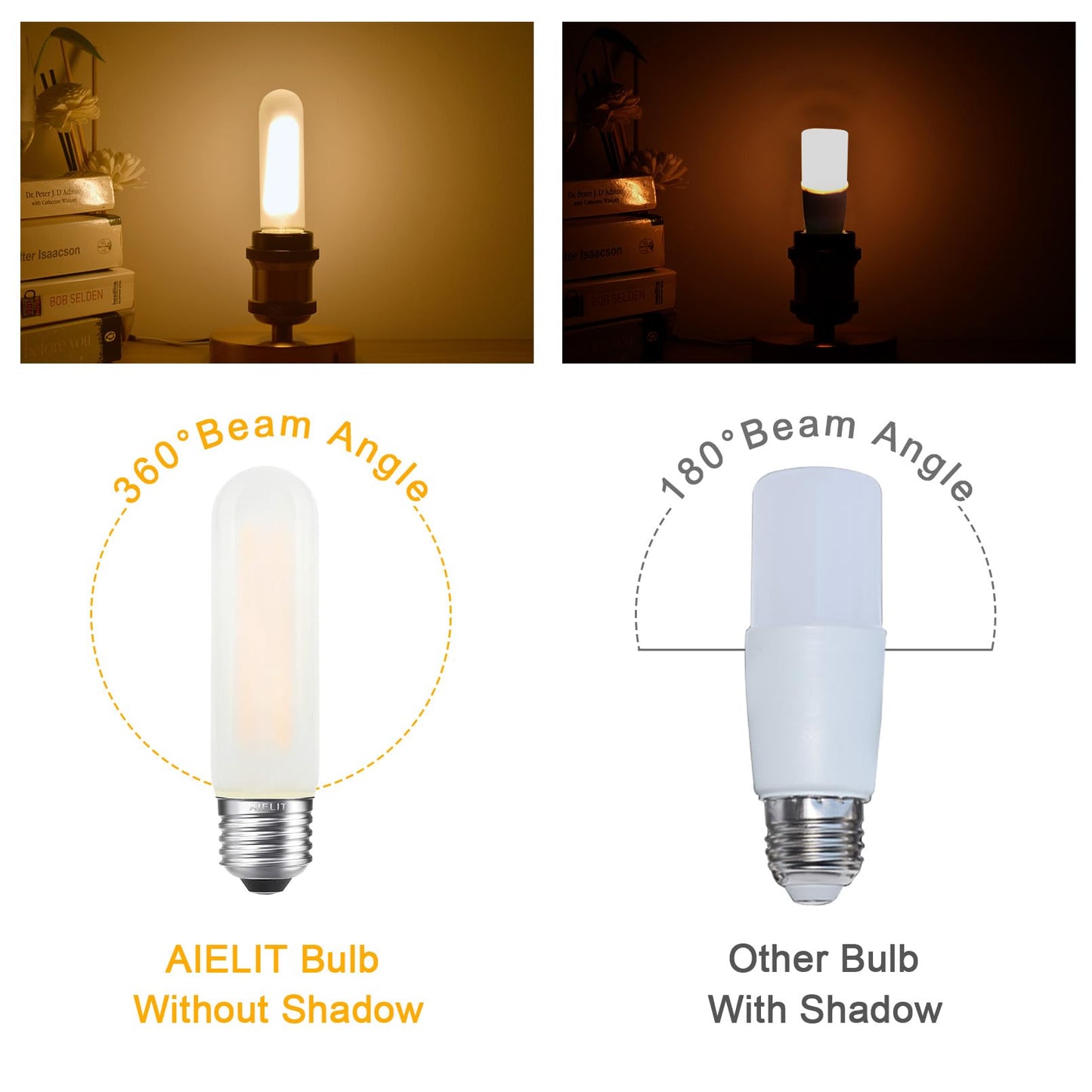 AIELIT T10/T30 Frosted LED Light Bulb 25 Watt Equivalent, Warm White 2700K, 200 LM, E26 Standard Base, 2W Dimmable LED Tube Bulbs, Classic Filament