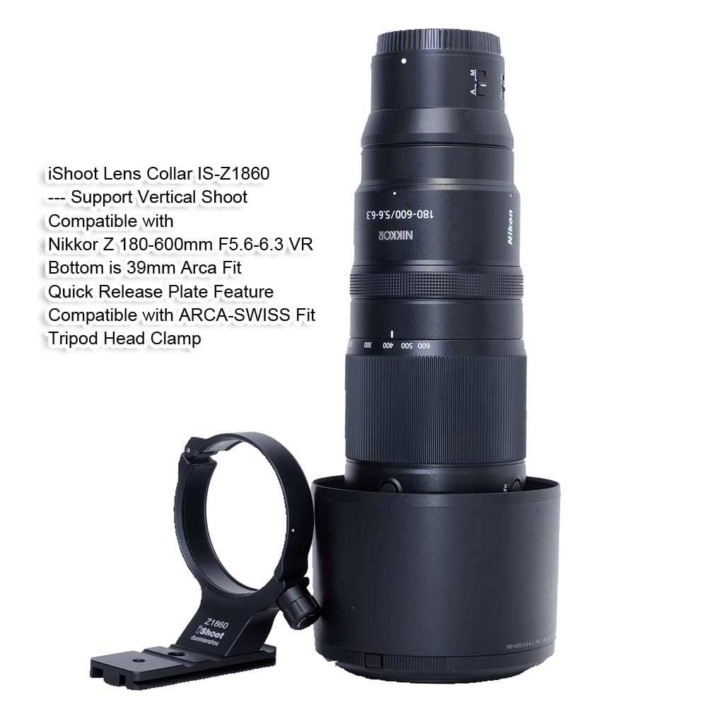 iShoot Tripod Mount Ring Lens Collar Compatible with Nikon Nikkor Z 180-600mm F5.6-6.3 VR, Lens Support Bracket Holder Bottom Arca-Swiss Fit Quick