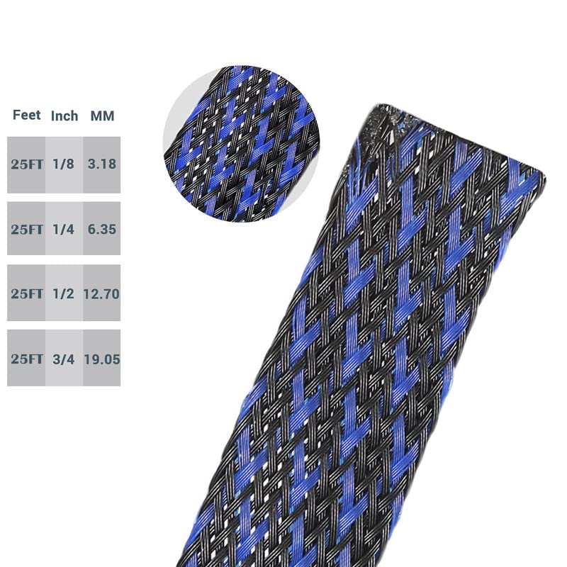 25ft-1/4inch PET Expandable Braided Sleeving Wire Loom Cable Sleeves Automotive Wire Sleeve Cable Management Wrap Wire Protector Tubing Desk Wire