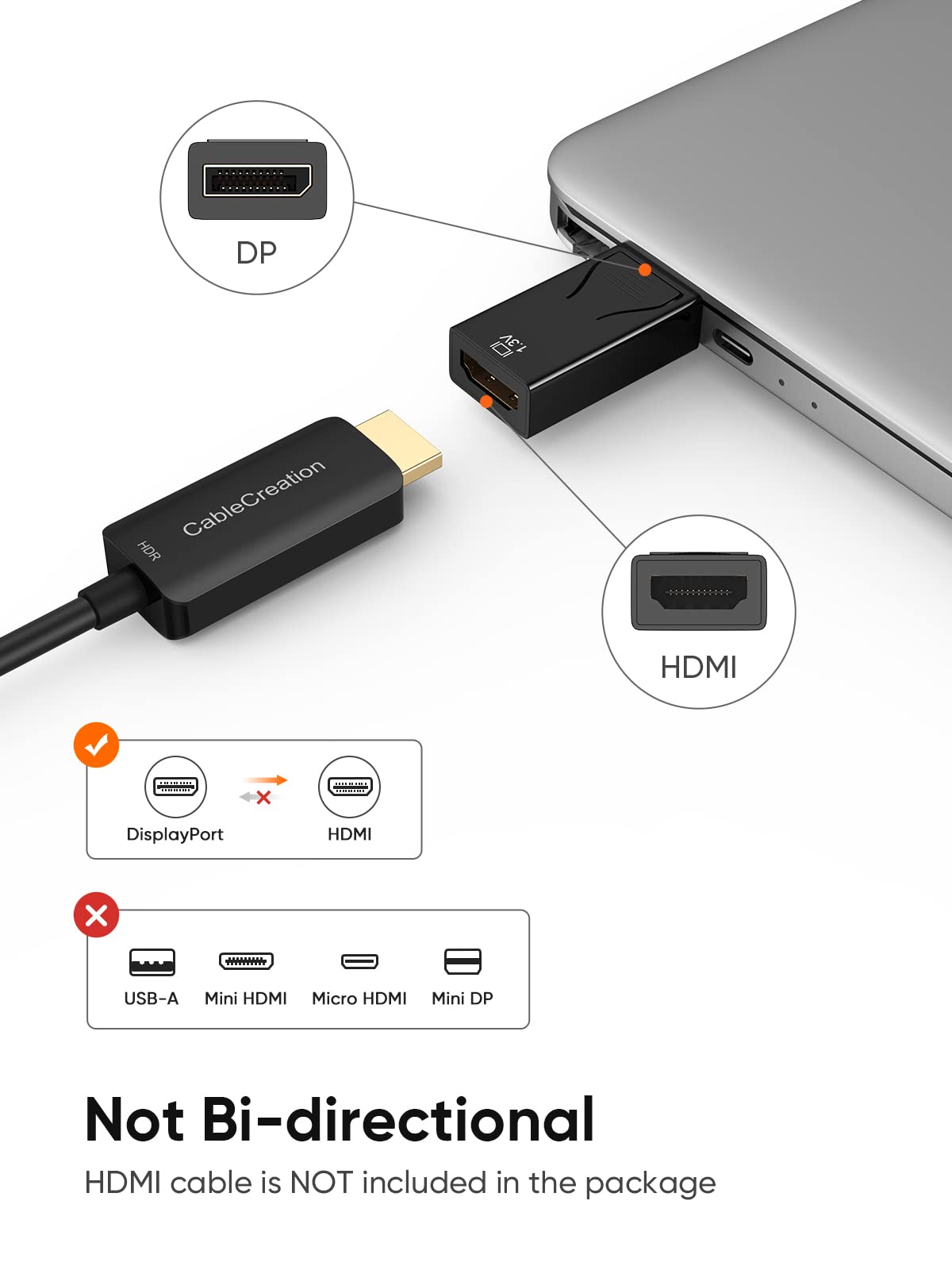 CableCreation DP to HDMI Adapter [3-Pack], 4K 3D Gold Plated Displayport to HDMI Converter Male to Female Black