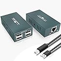 USB Extender Over Ethernet RJ45 LAN Extension, with 4 USB 2.0 Ports, Transmit 50m/165ft Over Ethernet Cat5/5e/6/7, Support Power Over Cable, Play