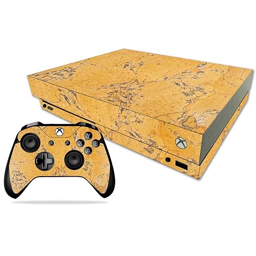 MightySkins Skin Compatible with Microsoft Xbox One X - Saffron Marble | Protective, Durable, and Unique Vinyl Decal wrap Cover | Easy to Apply