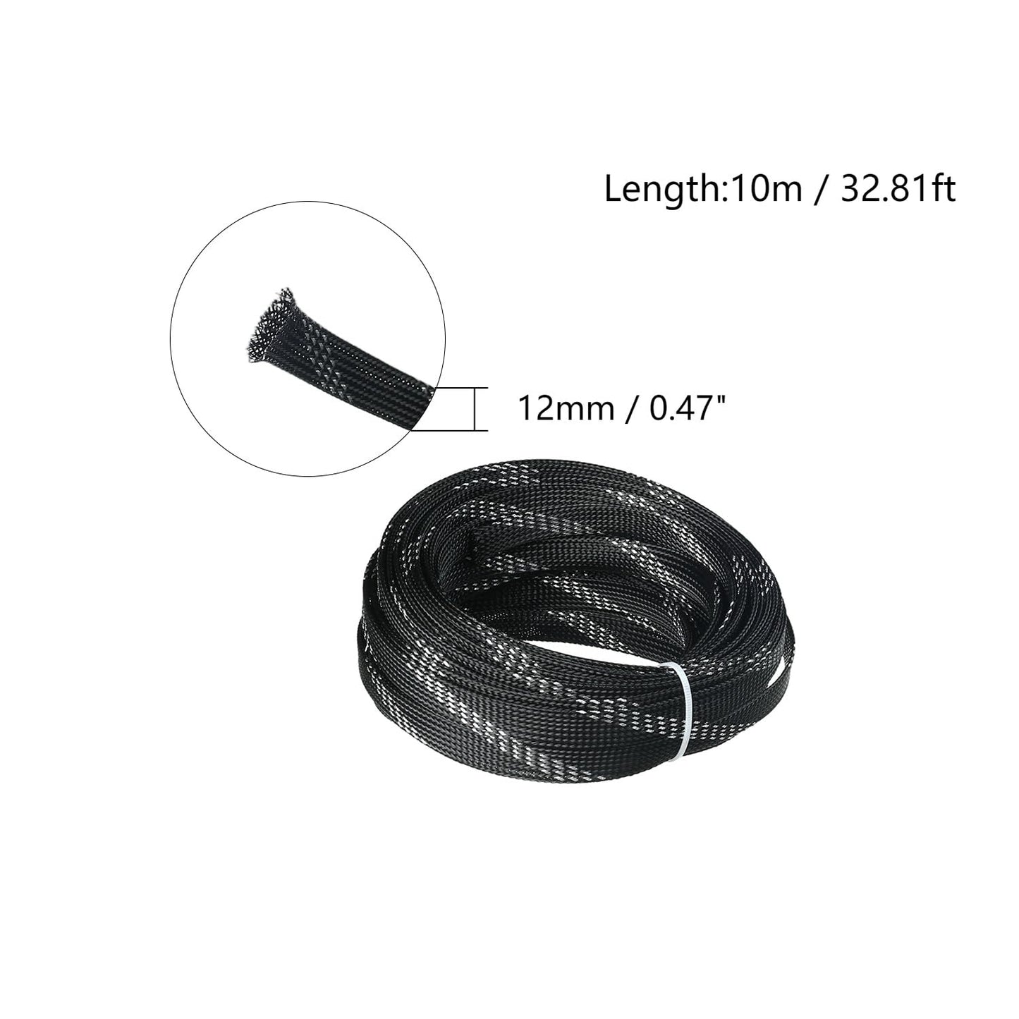 Othmro 32.8ft Length PET Flexible Expandable Braided Cable Sleeves 0.47in Width Wire Loom Sleeving and Organizer Flexible Wire Mesh Sleeves for TV
