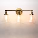 Phansthy 3-Light Wall Sconces Antique Brass Vanity Light, Industrial Wall Lamps with On Off Switch and Clear Glass Lampshade, Vintage Wall Lighting