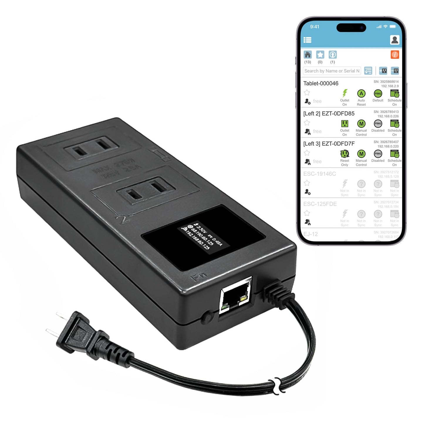 ezOutlet5-2R Smart Power Reset Device with Auto-Reset, 2 NEMA Sockets 2.5A, Wi-Fi & Bluetooth & App Controllable via LAN/Cloud, Router Rebooter