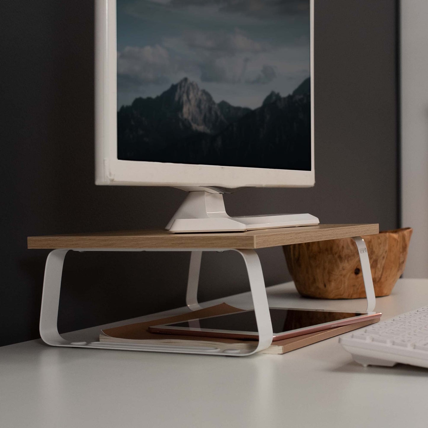 VIVO 15 inch Monitor Stand, Wood and Steel Desktop Riser, Screen, Keyboard, Laptop, Small TV Ergonomic Desk and Tabletop Organizer, Light Wood