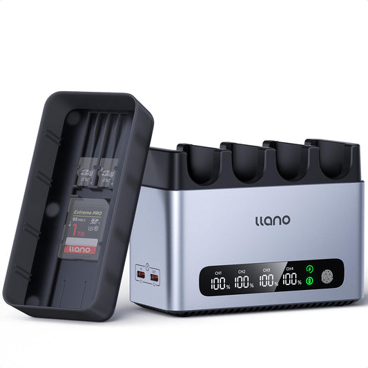 llano 65W 4-Slot NP-FZ100 Battery Charger - Fast Charging for Sony A7III A7IV FX3 FX30 A9 A1 A7C A7CII A7RV A7RIII A6700 A6600 ZV-E1 ZV-E10II FX2