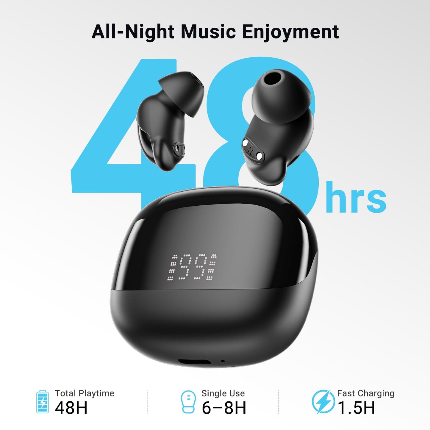 Ertuly T33 Sleep Earbuds, Bluetooth 6.0 Noise Cancelling Sleep Headphones for Side Sleepers, ANC Up to 98%, Sleep Mode, 48H Playtime, Small Earbuds