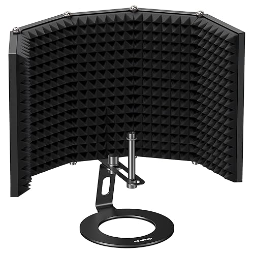 Aokeo Microphone Isolation Shield, Foldable Mic Shield with Triple Sound Insulation, Reflection Filter with 3/8" and 5/8" Mic Threaded Mount for