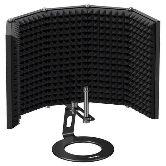 Aokeo Microphone Isolation Shield, Foldable Mic Shield with Triple Sound Insulation, Reflection Filter with 3/8" and 5/8" Mic Threaded Mount for