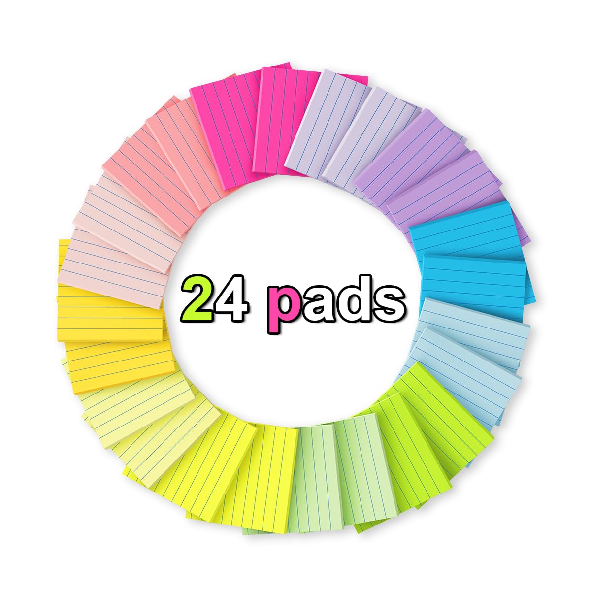 (24 Pack) Lined Sticky Notes 3x3 in,Bright Notepads with Lines
