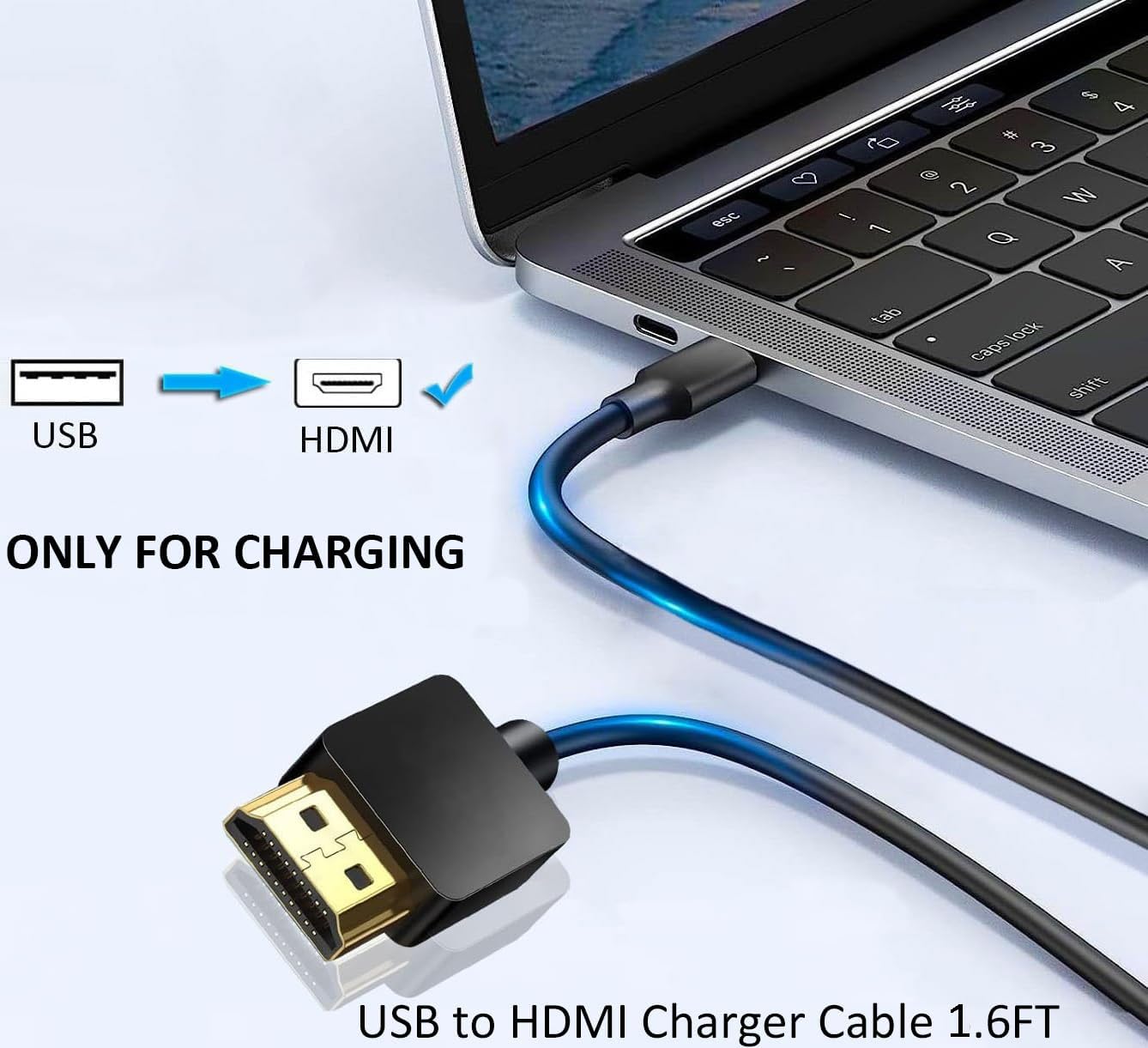 USB to HDMI Charging Cable 1.6FT/0.5M, Unidirectional USB2.0 Male to Male Fast Charger Cord, Used to Charge Devices Such as Hard Drives with HDMI Port