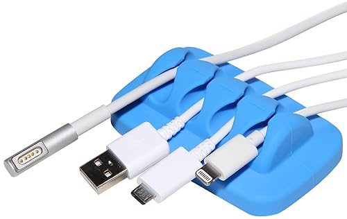 Desktop Cable Organizer, Weighted, Eco-Friendly Silicone, No Bad Smell, Bundled with 4 Reusable Cable Ties (Blue)