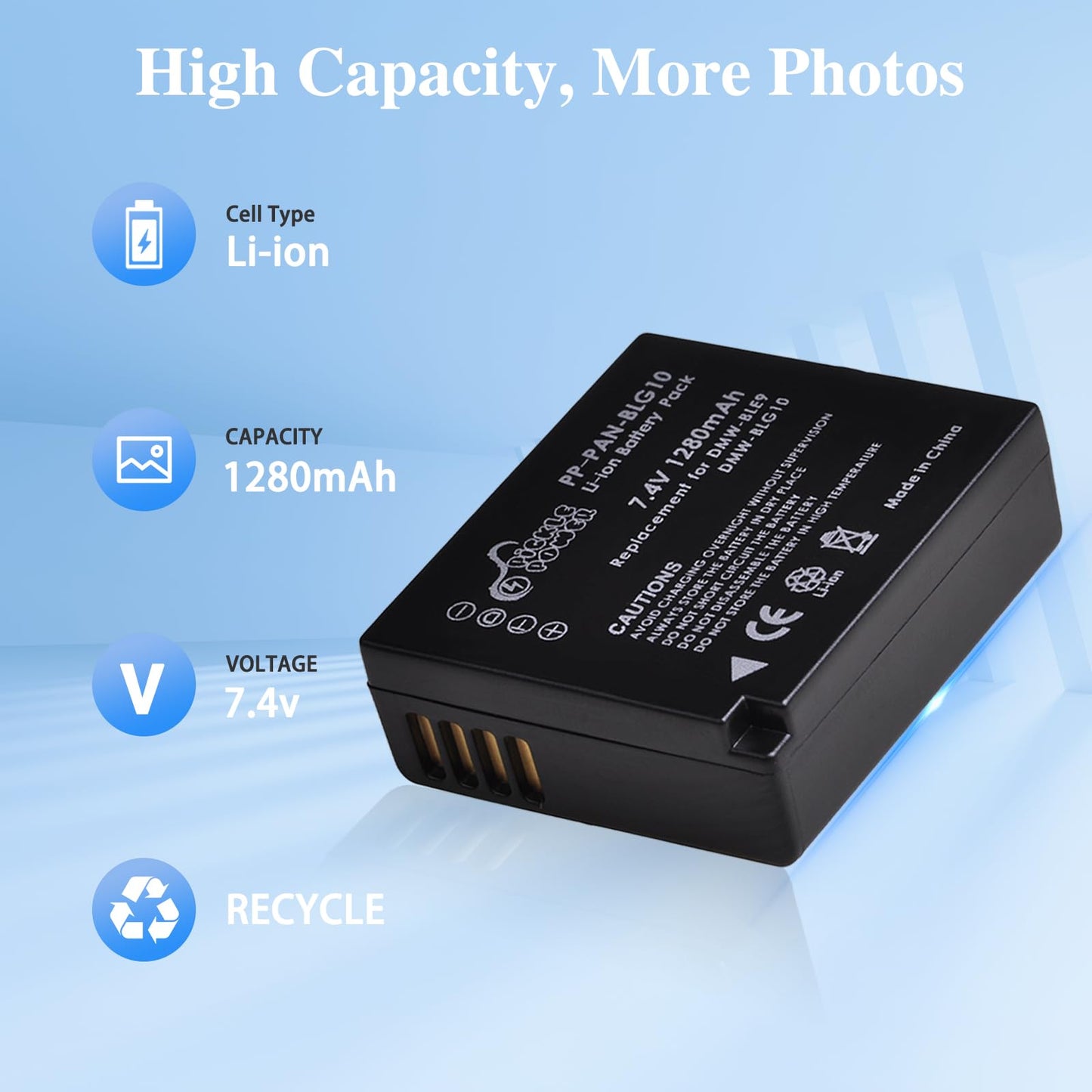 Pickle Power DMW-BLG10 DMW-BLG10PP DMW-BLE9 Battery and Charger for Panasonic Lumix DMC-GX7 DC-GX9 DMC-GX85 DMC-GF5 DMC-GF6 DMC-GF3 DC-ZS80 DMC-ZS60