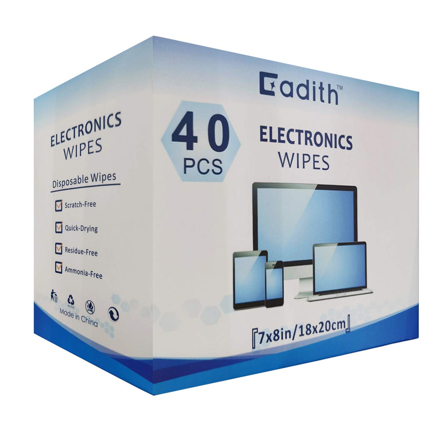 Screen Cleaner Cadith Electronic Wipes - Safely Clean Your Computer, Laptop, TV, Phone, and Tablet Screens - All Electronic Equipment - 8x7 Inches