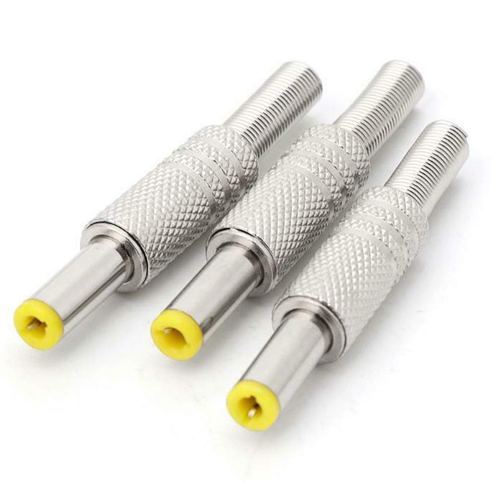 WSDMAVIS 5 Pcs DC Power Connector 5.5mm x 2.5mm DC Power Plug Male Metal Connector Adapter with Yellow Head