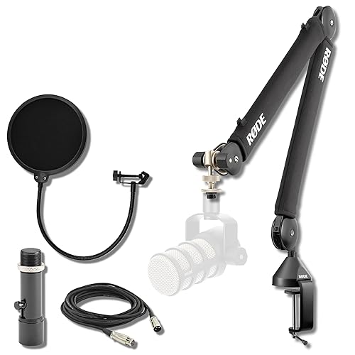 Rode PSA1+ Pro Studio Boom Arm for Podcasting and Streaming with Quick Release Mic Stand Adapter, Microphone Pop Filter, Professional Grade XLR Cable
