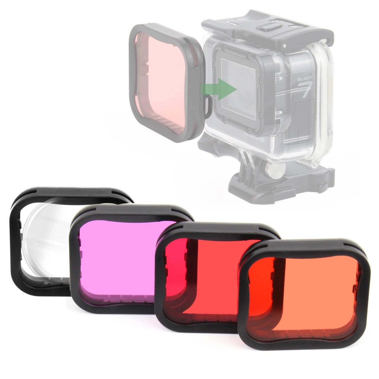 GEPULY 4 Pack Underwater Dive Filters for GoPro Hero 5 6 7 Black Hero 2018 Super Suit Waterproof Housing Case in Red, Light Red, Magenta, and 5X