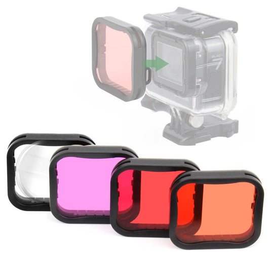 GEPULY 4 Pack Underwater Dive Filters for GoPro Hero 5 6 7 Black Hero 2018 Super Suit Waterproof Housing Case in Red, Light Red, Magenta, and 5X