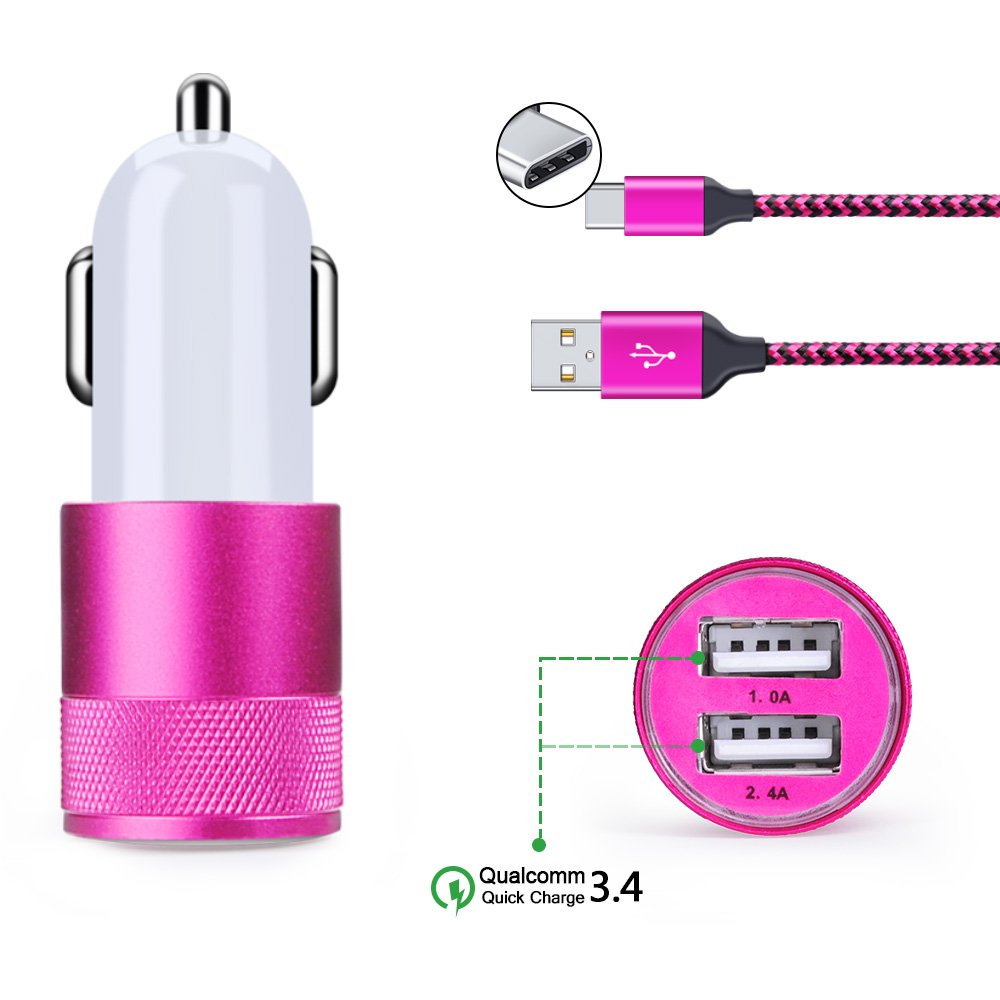 USB Typc C Car Charge,HUHUTA Dual Port Car Charger Plug with 6ft USB C Charger Cable Replacement for Samsung Galaxy S10/S9/S8 Plus,MacBook,LG G6 V20