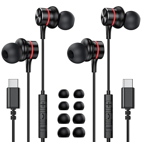 MOSWAG 2Pack USB C Headphones, USB Type C Earbuds in-Ear Wired Earphones with Microphone for iPhone 16 15 Pro Max Plus iPad Pro, Pixel 8 9, Samsung…
