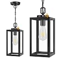 EIKESN 13" Dusk to Dawn Outdoor Pendant Light,Exterior Outside Chandelier Hanging Lantern Light, Matte Black with Clear Glass for Front Door,Porch