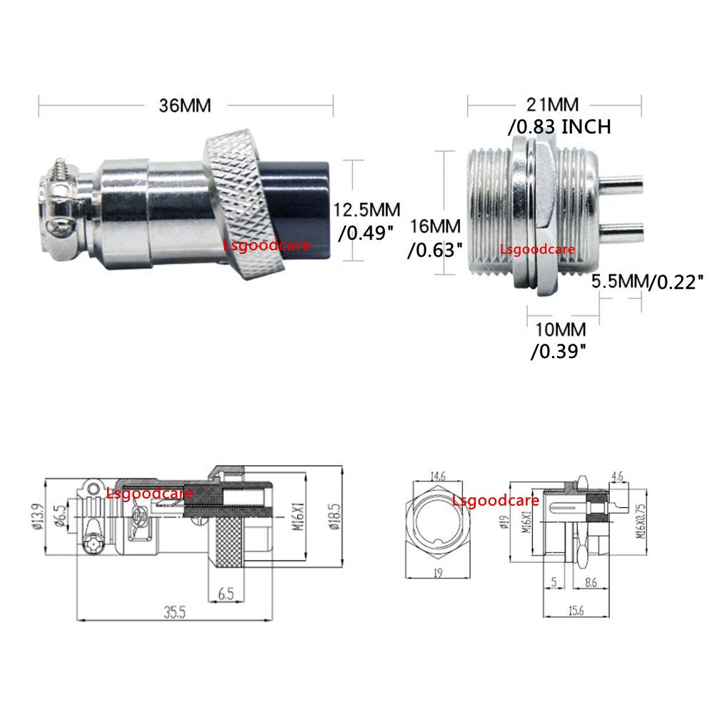 Lsgoodcare 10Pairs 16mm 6 Pin Aviation Connector Plug Female Male 5A with 10Pcs Aviation Caps, GX16-6Pin Metal Aviations Wire Socket