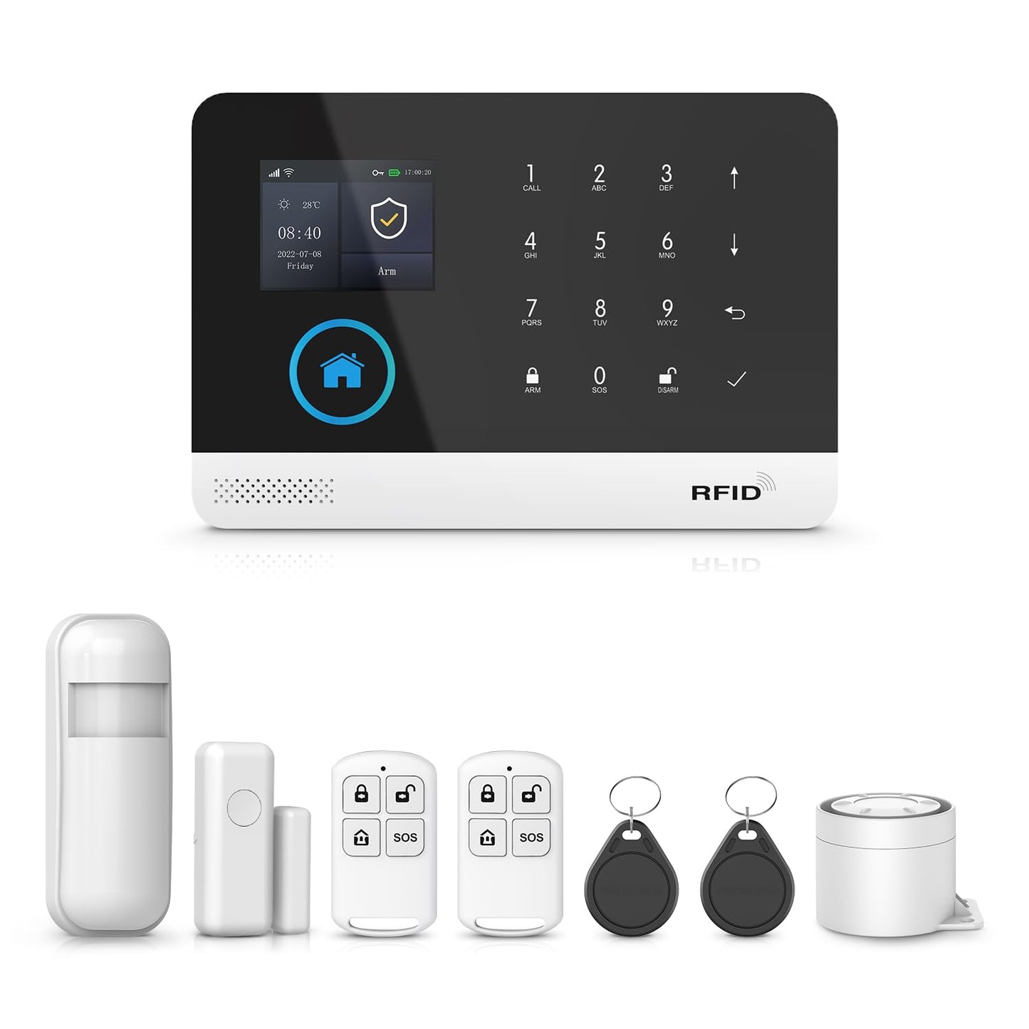 PGST Home Security Systems with LCD Touch Screen,Wireless 4G GSM Burglar Door Open Alarm System,120dB Siren,Motion Sensors,Tuya App Remote Control