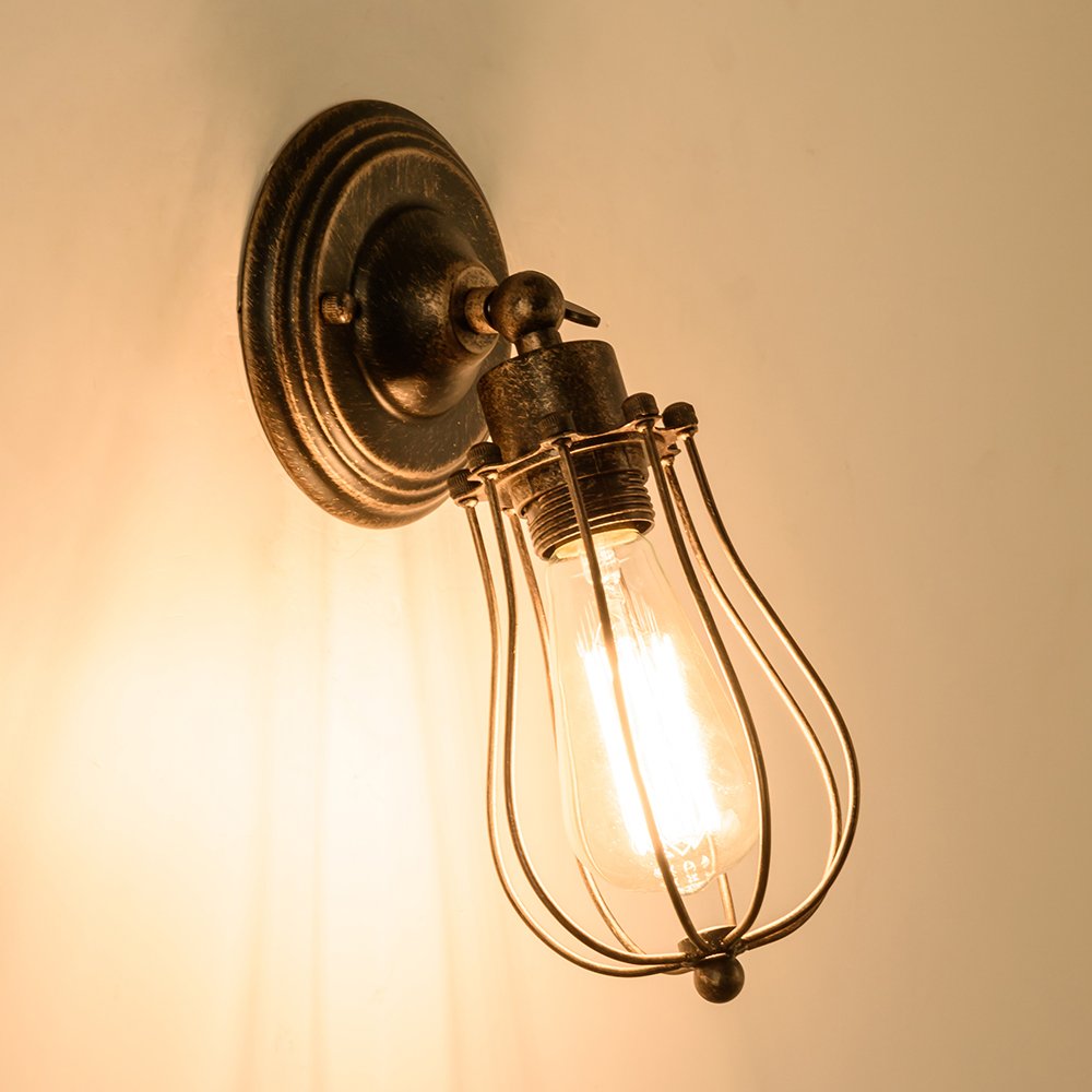 Vintage Wall Sconce Industrial Antique Oil Rubbed Mini Wire Long Cage Wall Lamp ;Moonkist (Oil Rubbed Bronze)