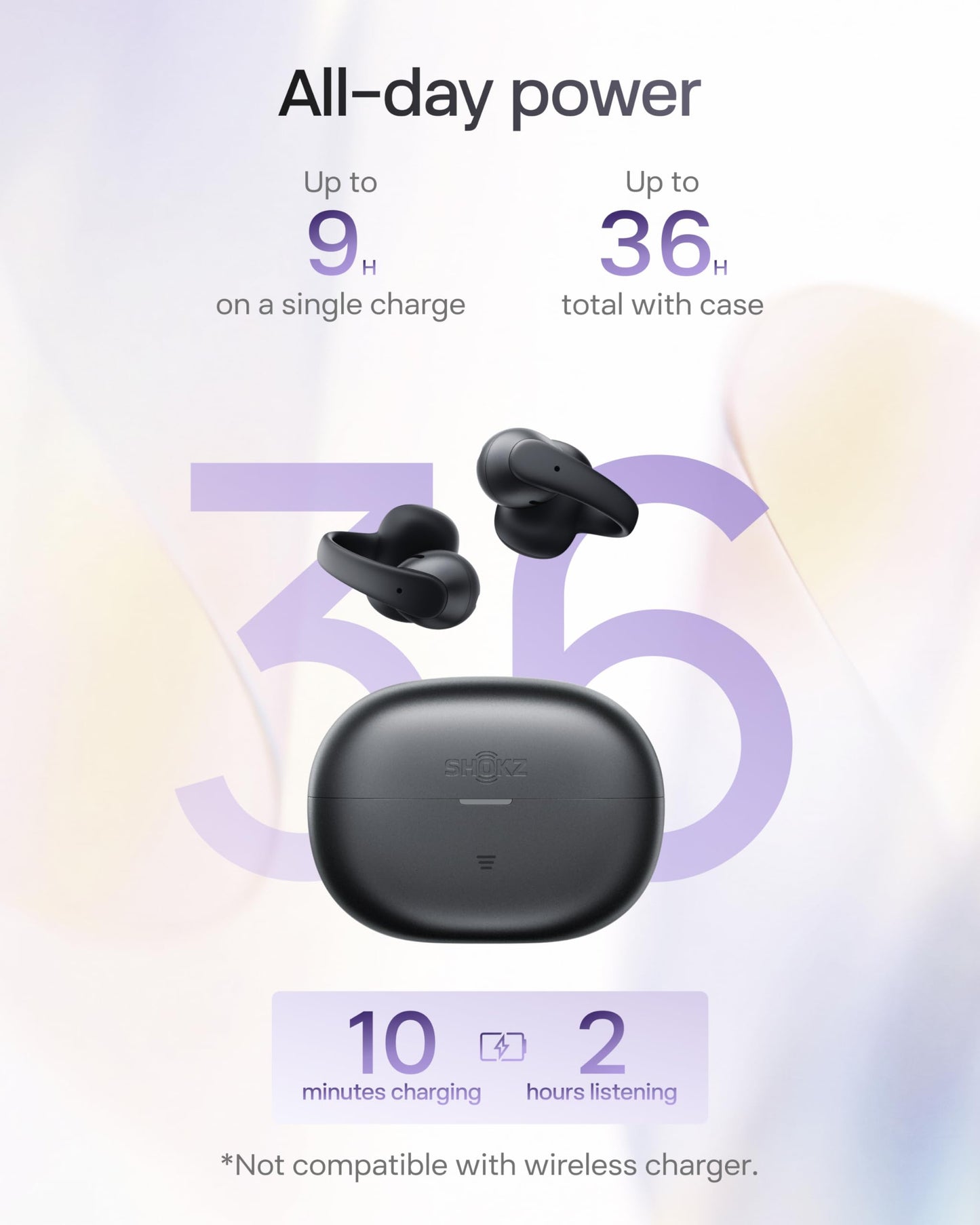 SHOKZ OpenDots Air Open-Ear Clip-On Bluetooth Earbuds, Black, Touch Control