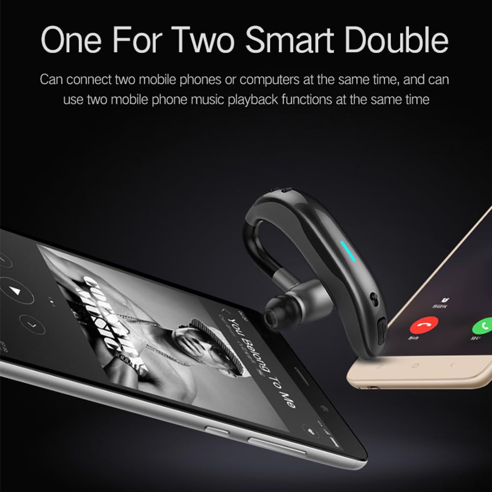 IHAO Bluetooth Earpiece Headphone Dual Noise Cancelling Mic Painless Open-Ear Handsfree Headset Stereo Sound Left/Right Changeable Earhook Earphones