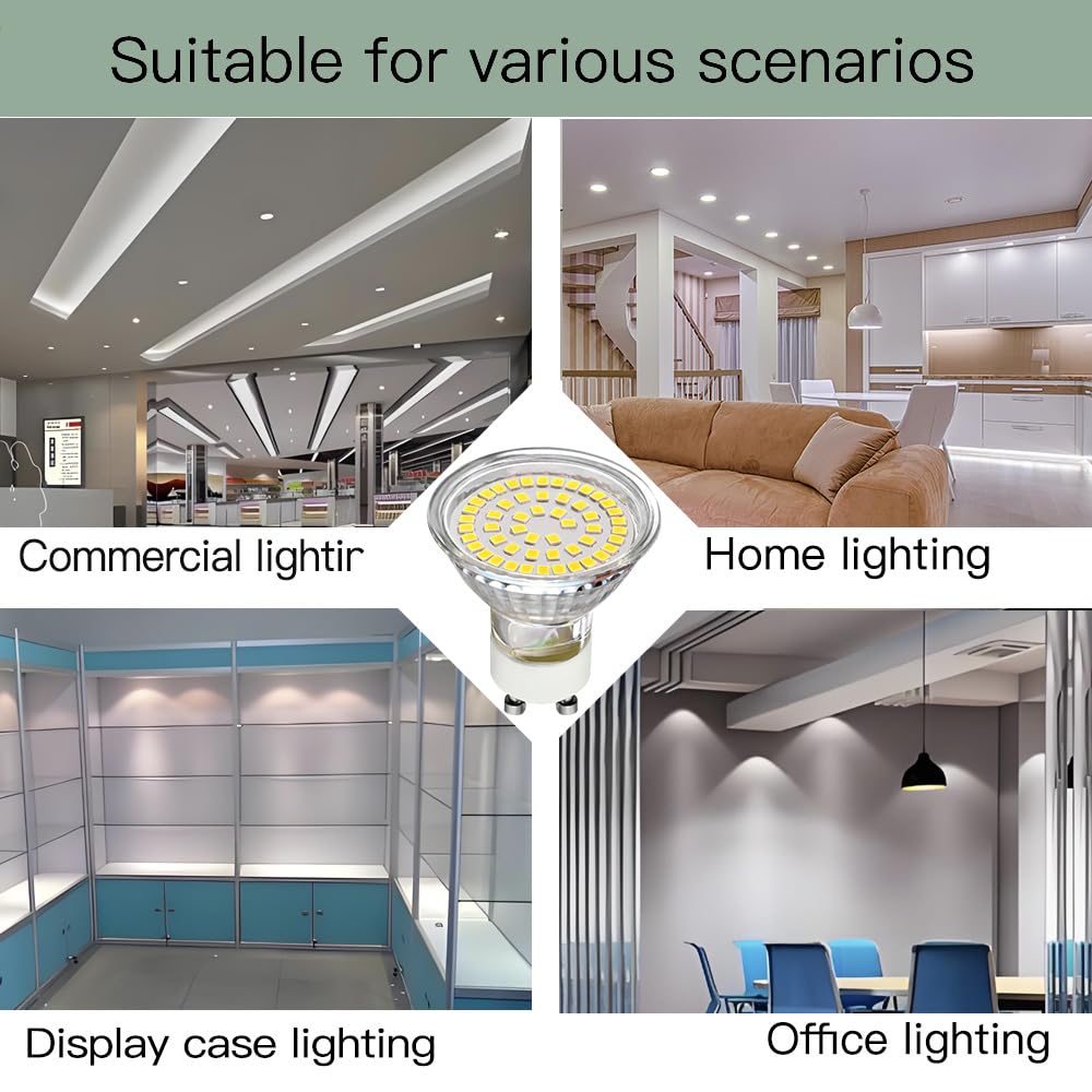 CQTLED GU10 LED Light Bulbs 5W,Daylight White 6000K 500LM,110-220V,120°Wide Angle,Replaces 50W Halogen Lamps,GU10 Bulb LED Recessed Track Light Bulb,6