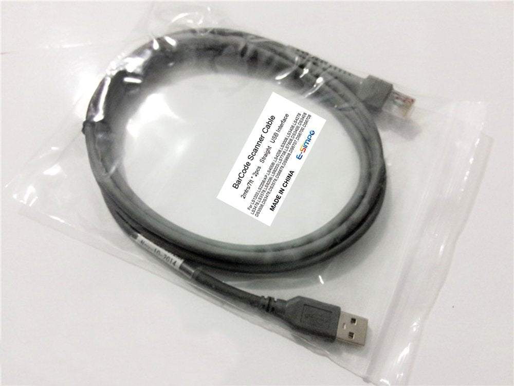 E-Simpo 2pcs LS2208 USB to RJ45 Cable 7ft 2mtr CBA-U01-S07ZAR Dura-Gray For Zebra Symbol Barcode Scanner Ls2208ap Ls1203 Ls4208 Ls4278 Ds6707 Ds6708