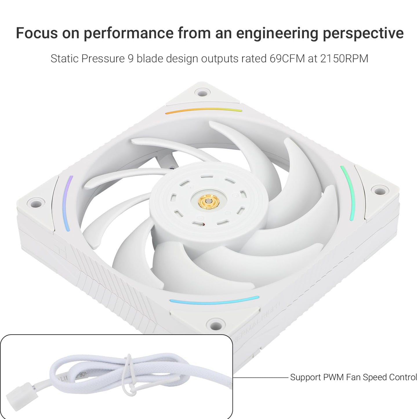 Thermalright TL-K12W 120mm CPU Cooler Fan, Computer Case Cooling, 4PIN PWM Control, 2150RPM Speed, PC Performance Fan for S-FDB Bearing,Wind Pressure