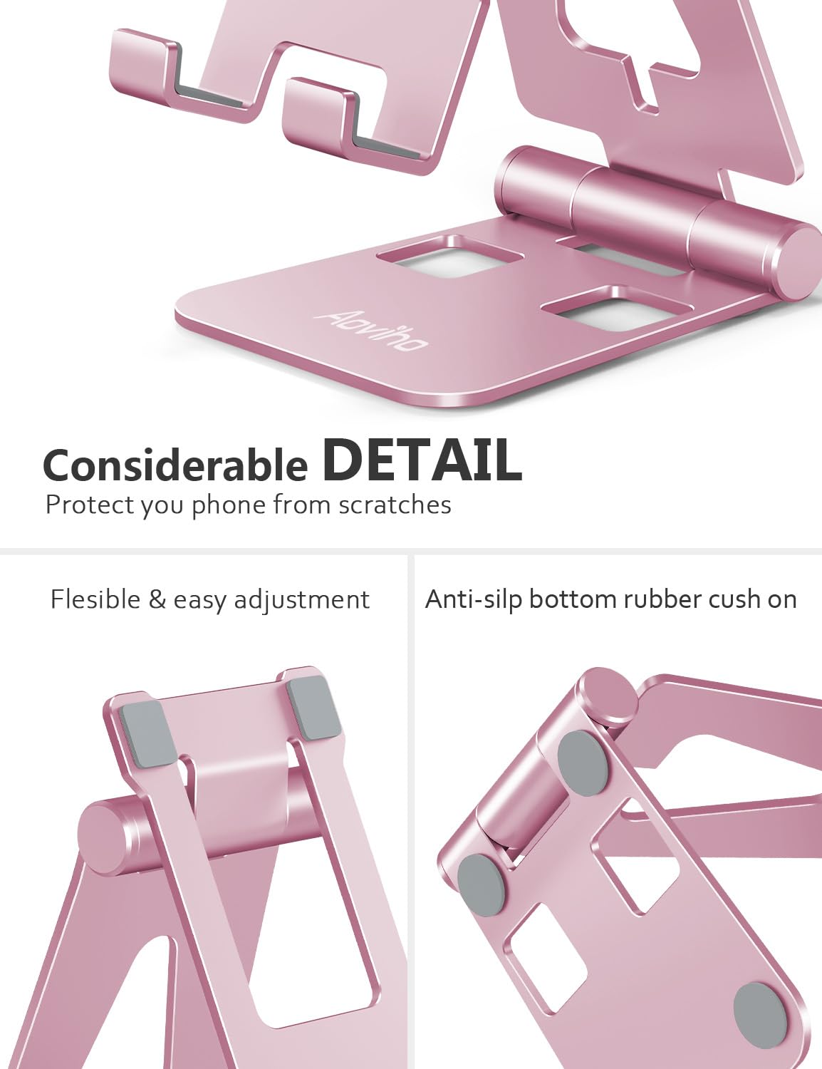 Aoviho Foldable Cell Phone Stand for Desk, Adjustable Phone Holder for Office, Video Calls and Streaming, Portable Desktop Phone Dock Compatible
