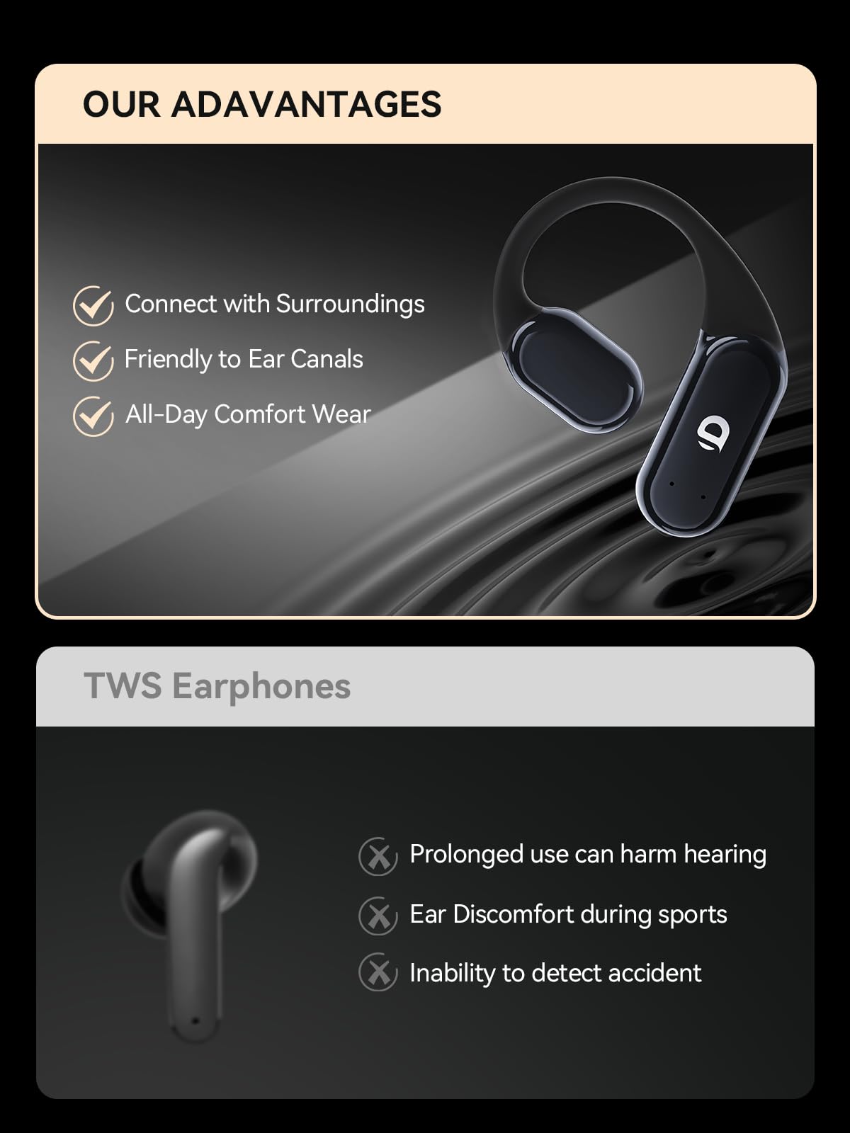 DEMICEA True Wireless Bone Conduction Earphones, OWS Open Ear Headphones with Earhooks, Bluetooth 5.3, Up to 60H Playtime with Case, IP68, AAC/SBC