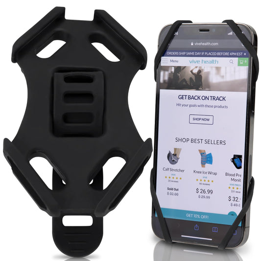 Vive Phone Holder - Universal Cell Phone Mount for Bike, Car, Motorcycle, Bicycle - Portable Silicone Accessories for Samsung, iPhone, Android Phones