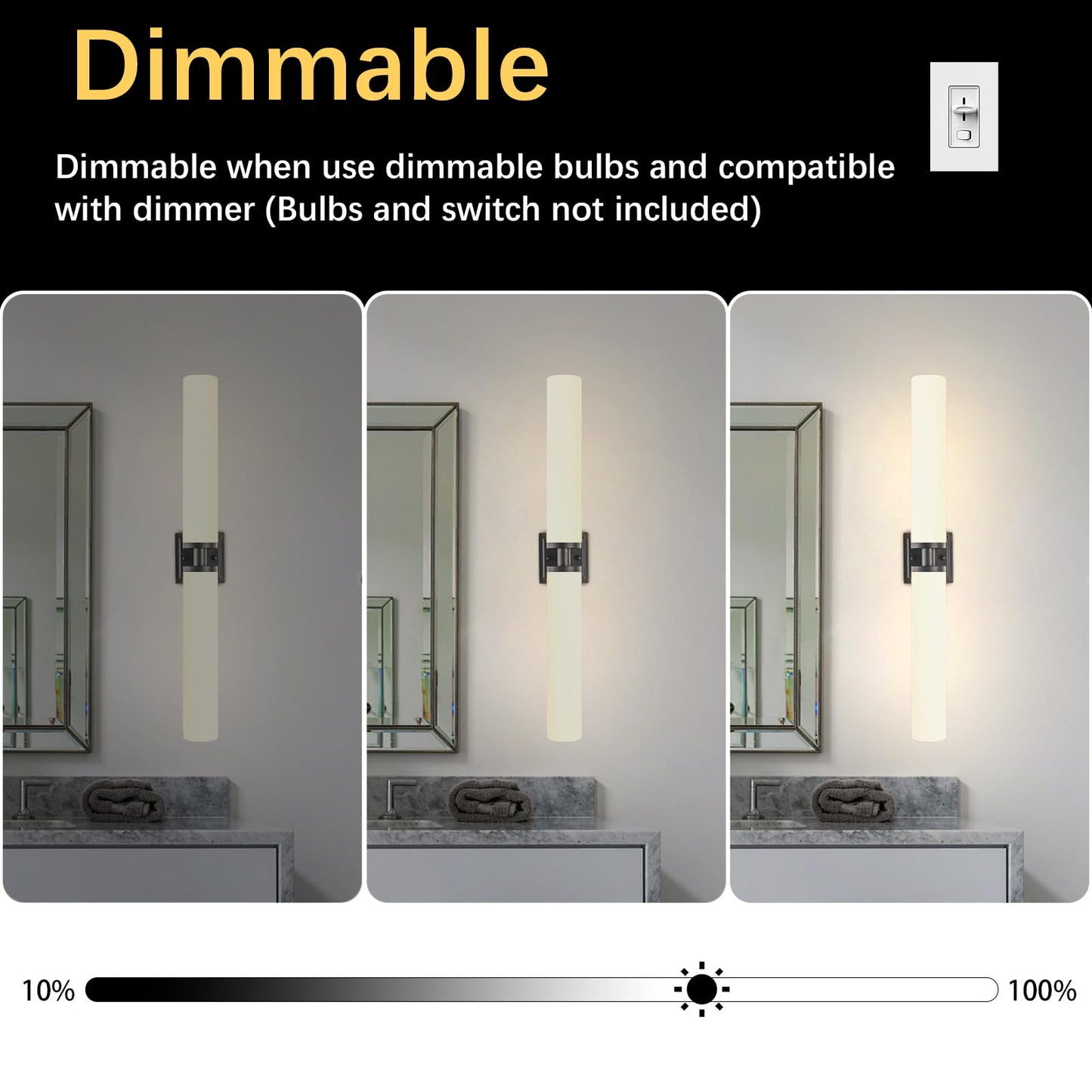 Keep Shinning Black Wall Sconces Set of Two, Modern Bathroom Sconce with Frosted Glass, Hardwired Wall Light Fixtures for Bathroom Living Room Bedroom